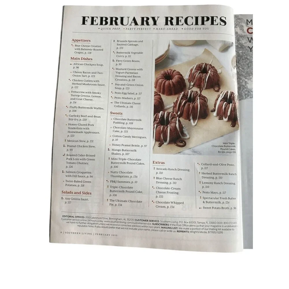 Southern Living Magazine Feb 2015 Chocolate Goodness Cookies‎ Pies Cakes